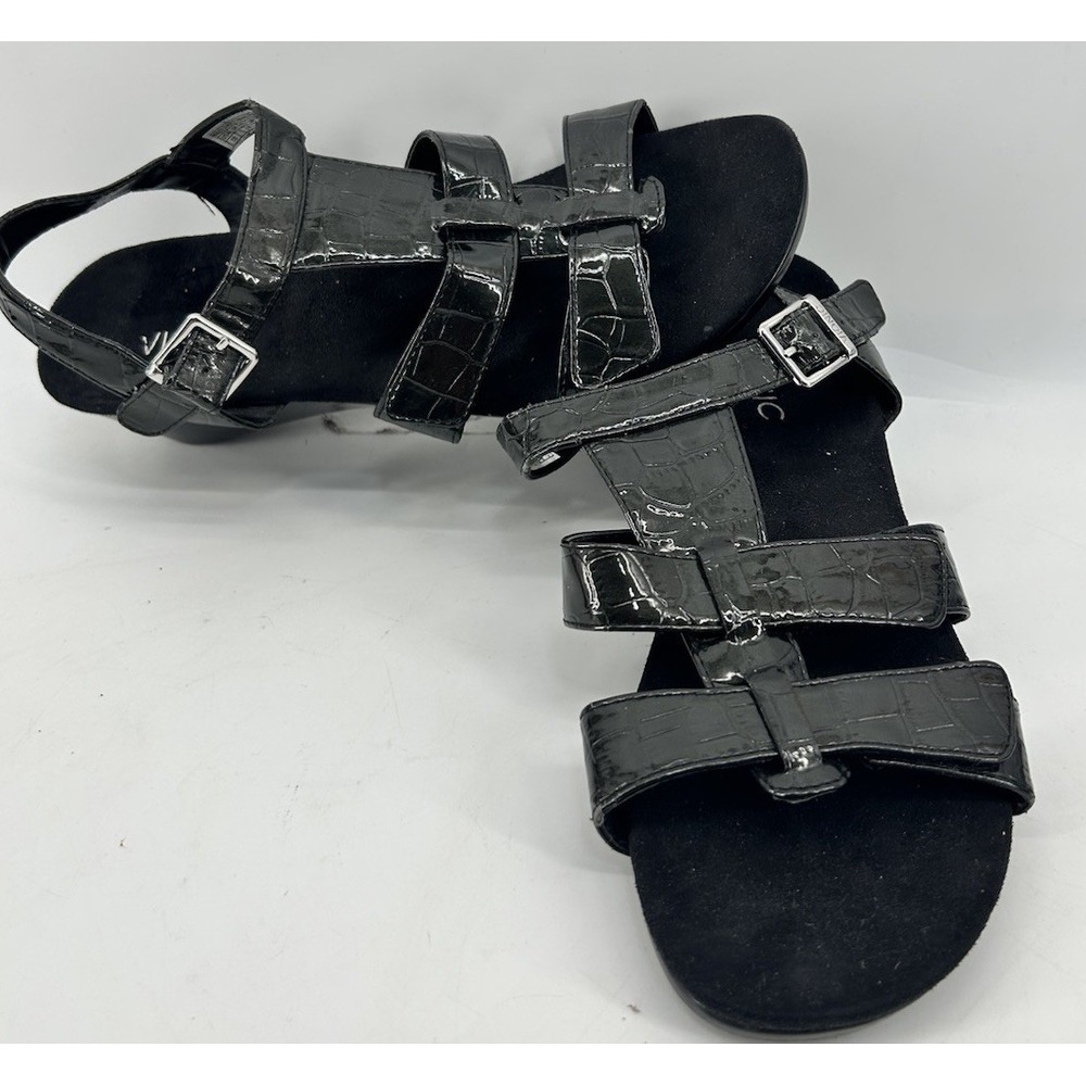 Vionic Glenda Strappy Slingback Sandals Crocodile Finish Black Women's Size 10